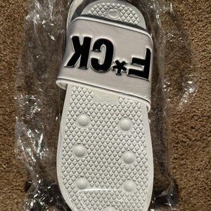 Brand New un--oped F*ck Off White Sandals. Size says 36, which is US 5.5-6